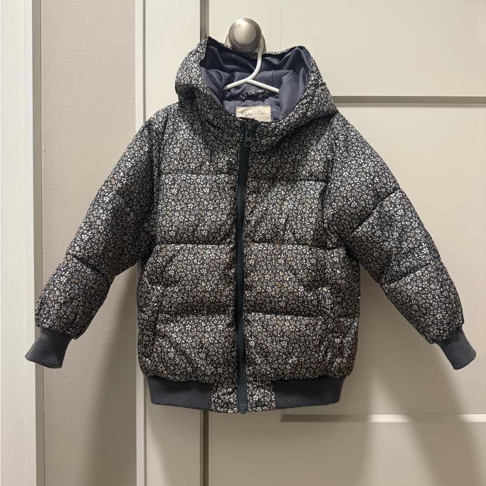Rylee + Cru Gray Floral Puffer Coat
